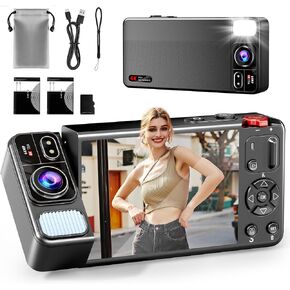 Digital Camera, 4K 64MP Cameras for Photography, 270°Flip Screen Kids Camera, Autofocus, Flash, 18X Zoom, 2 Batteries, 64GB Card, Point and Shoot Digital Cameras for Boys Girls Teens, Black in Kuwait