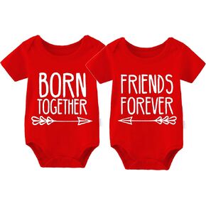 YSCULBUTOL 2-Pack Baby Twins Bodysuits Born Together Friends Forever Infant Clothes Funny Twin Unisex Romper Outfits in Saudi Arabia