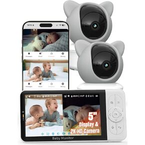 iFamily Smartphone Baby Monitor with APP& 5" Split HD Monitor &2K Camera x2 | wifi baby monitor,Night Vision, 2-Way Talk, Motion Tracking&Alerts, Temp Sensor, Lullabies,Secure WiFi Lock in Kuwait