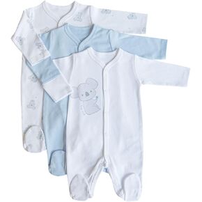 Kitikate Organic Cotton Baby Boys Footed Romper Set, 3-Pack, One-Piece Outfits with Cute Rabbit Prints in Kuwait