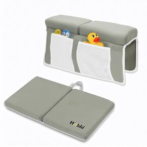 Wobbi Baby Bath Kneeler and Elbow Rest Pad Set | Extra Thick Memory Foam Support for Comfortable Bath Time | Non-Slip Suction Base | 4 Storage Pockets & Quick-Dry Design for Parents | Gray in Kuwait