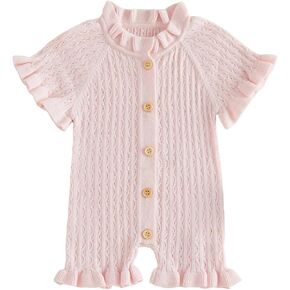Soft Knit Cute Newborn Baby Girl Ruffle Romper Short Sleeve Summer in Saudi Arabia