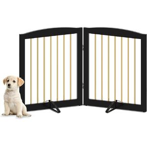 PUPETPO Freestanding Pet Gate for Dogs, Foldable Wooden Dog Gate for House, Indoor Pet Barrier for Stairs, Doorways, Support Feet Included, 24" Height 2 Panels, White in Kuwait