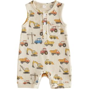 Baby Boy Farm Clothes Construction Excavator Tractor Tank Romper | Sleeveless Onesie Jumpsuit,Infant Summer Outfit,Baby Construction Outfit,Baby Boy Tractor Clothes in Saudi Arabia