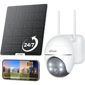 ieGeek Solar Security Cameras Wireless Outdoor, WiFi Surveillance Camera with Solar Panel & 9000mAh Battery, 24/7 Recording, 360° Panoramic View, Auto Tracking, 2K Color Night Vision, No Subscription in Kuwait