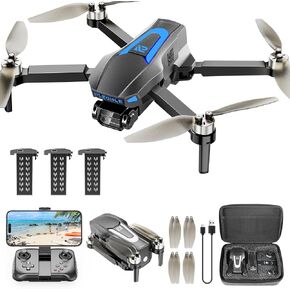 PLEGBLE Drones with Camera for Adults 4K, Beginner FPV Drone, 3 Batteries | Brushless Motor, Under 249g, 45 Mins Flight Time, Foldable Design, One-Key Start, Toys Gifts for Kids in Kuwait