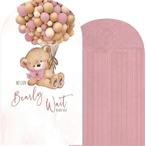 Tegeme 2 Pcs We Can Bearly Wait Backdrop Arch Covers Pink Teddy Bear Arch Covers Baby Shower Decorations 7.2 × 3.9 ft & 6.6 × 3.3 ft Stretchy Arched Wall Background for Baby Shower Party Decor Props in Saudi Arabia