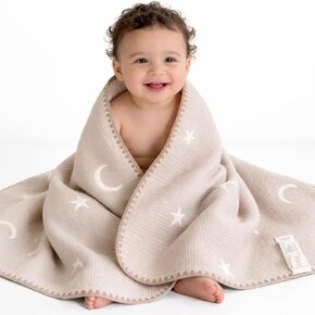 ABABY Quilted Cotton Baby Blanket – Soft Breathable Neutral Baby Blanket for Newborns, Crib, Stroller & Tummy Time – Moon & Star Nursery Blanket, Oat Beige, 26 x 51 in Kuwait