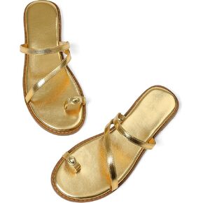 Kalstage Strappy Flat Sandals Women Slide Sandals Flat Shoes Flip Flops | Round Open Toe Ring, Slip On, Flip Flop Thong Sandals, Comfortable Summer Beach Flat Sandals-4 Colors, Casual Dressy in Saudi Arabia