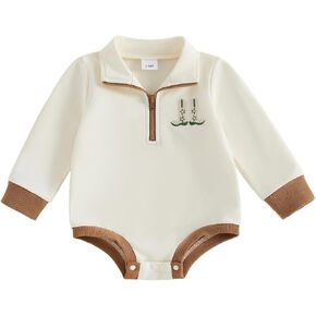 Country Baby Boy Girl Outfit Newborn Western Romper Cowboy Boots Embroidery Collared Bodysuit Long Sleeve Clothes in Saudi Arabia