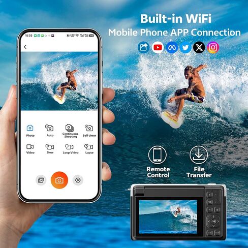 4K Digital Camera for Photography, 75MP Vlogging Cameras with Flip Screen | Built-in Wifi, 2500 mAh Battery, Autofocus, 16x Zoom, App Control, Compact Travel Camera for Beginners, Teens, Kids, Black in Kuwait