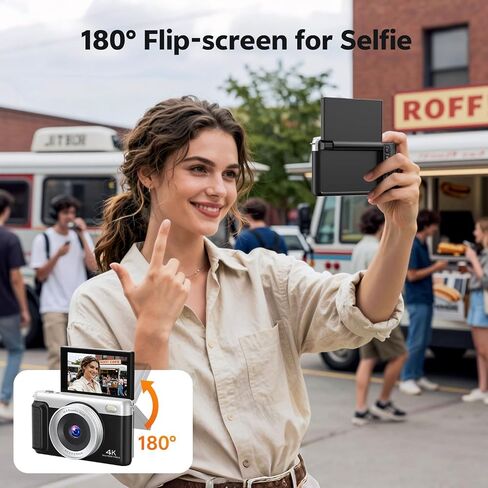 4K Digital Camera for Photography, 75MP Vlogging Cameras with Flip Screen | Built-in Wifi, 2500 mAh Battery, Autofocus, 16x Zoom, App Control, Compact Travel Camera for Beginners, Teens, Kids, Black in Kuwait