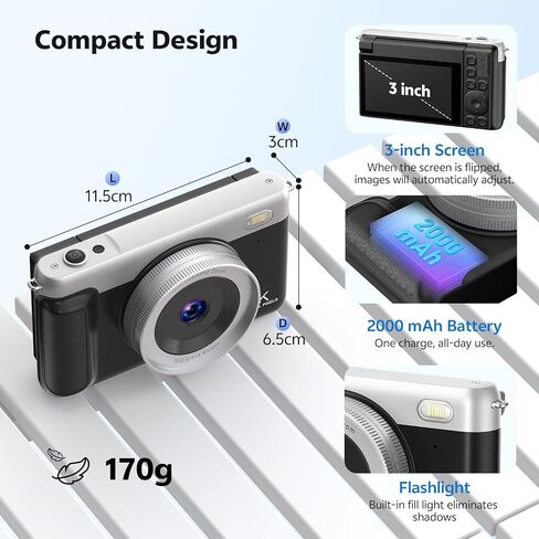 4K Digital Camera for Photography, 75MP Vlogging Cameras with Flip Screen | Built-in Wifi, 2500 mAh Battery, Autofocus, 16x Zoom, App Control, Compact Travel Camera for Beginners, Teens, Kids, Black in Kuwait