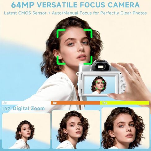 6K Digital Camera for Photography Autofocus, 2026 Upgraded WiFi Vlogging Camera for YouTube with 3" 180° Flip Screen 16X Zoom, 64GB SD Card & 2 Batteries Compact Travel Camera for Beginners Teens in Kuwait