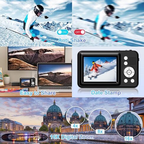 Digital Camera, FHD 1080P Point and Shoot Kids Camera, with 32GB Card,16X Zoom Anti Shake,48MP Compact Portable Small, for Starter Kid Children Teen Student Girl Boy in Kuwait
