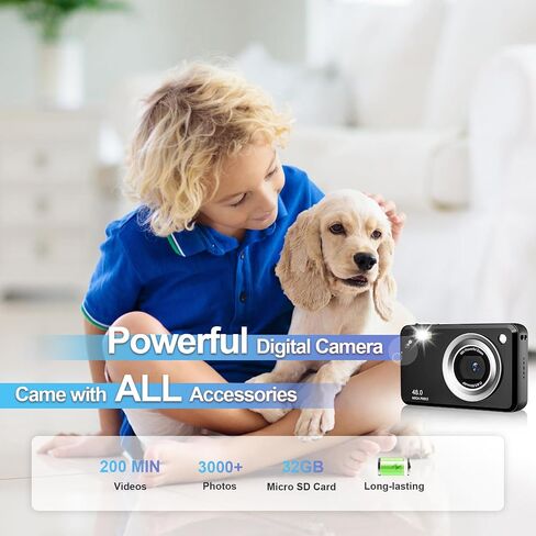 Digital Camera, FHD 1080P Point and Shoot Kids Camera, with 32GB Card,16X Zoom Anti Shake,48MP Compact Portable Small, for Starter Kid Children Teen Student Girl Boy in Kuwait