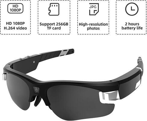 Camera Sunglasses, Waterproof Sports 1080P Full HD Video Sunglasses with Polarized UV400 Protection Safety Lenses for Driving, Riding, Fishing, and Other Outdoor Sports in Kuwait