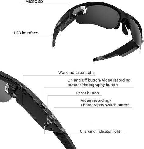 Camera Sunglasses, Waterproof Sports 1080P Full HD Video Sunglasses with Polarized UV400 Protection Safety Lenses for Driving, Riding, Fishing, and Other Outdoor Sports in Kuwait