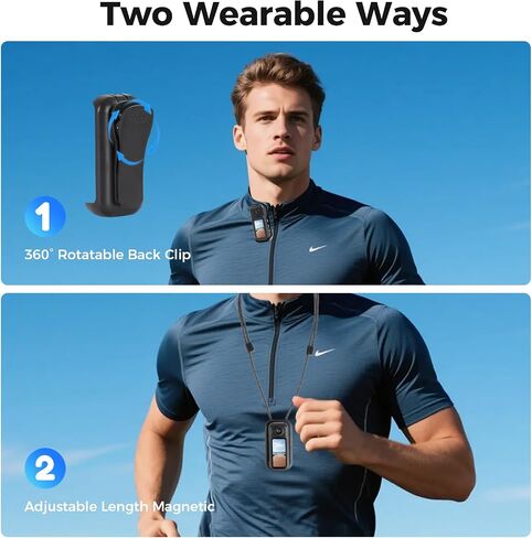 4K Mini Body Camera - 64GB Action Camera Portable POV Cam with Magnet Necklace 360° Back Clip for Vlogging Biking Fishing Baseball Motorcycle Travel(Black) in Kuwait