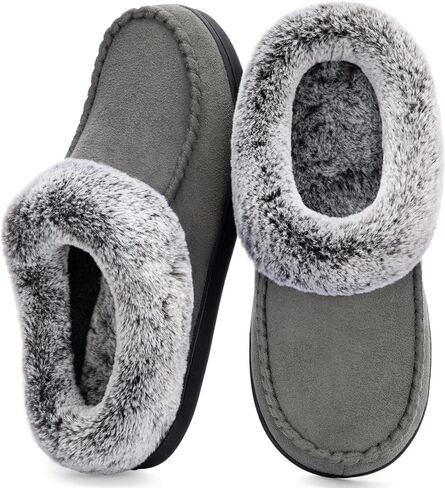 ULTRAIDEAS Women's Memory Foam House Slippers with Hard Bottom, Fur Lined House Shoes with Non-Slip Sole for Indoor Outdoor in Saudi Arabia