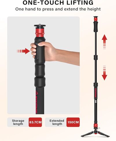 IFOOTAGE Cobra 3 Strike Monopod A150S Ⅲ&Komodo Head K5S,Portable Travel Kit | Pedal Design Base,One-Click to Extend Height 59"/150cm,Payload 11lbs/5KG in Kuwait