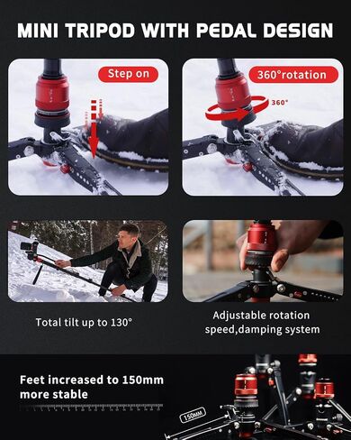 IFOOTAGE Cobra 3 Strike Monopod A150S Ⅲ&Komodo Head K5S,Portable Travel Kit | Pedal Design Base,One-Click to Extend Height 59"/150cm,Payload 11lbs/5KG in Kuwait
