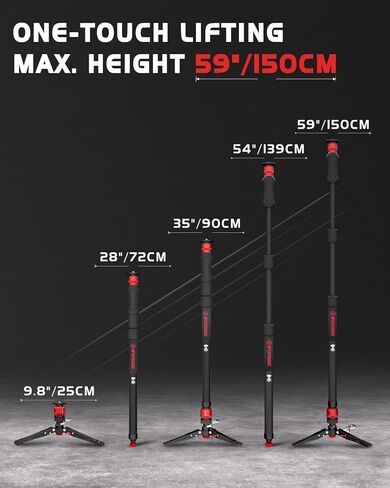 IFOOTAGE Cobra 3 Strike Monopod A150S Ⅲ&Komodo Head K5S,Portable Travel Kit | Pedal Design Base,One-Click to Extend Height 59"/150cm,Payload 11lbs/5KG in Kuwait
