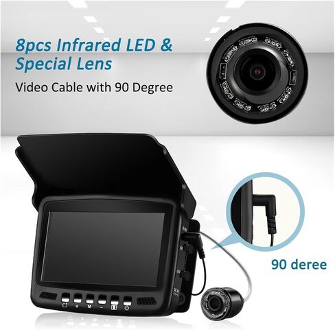 Underwater Fishing Camera, 20M 1000TVL Fish Finder Underwater Ice Fishing Camera 4.3 Inch LCD Monitor 8PCS LED Camera in Kuwait