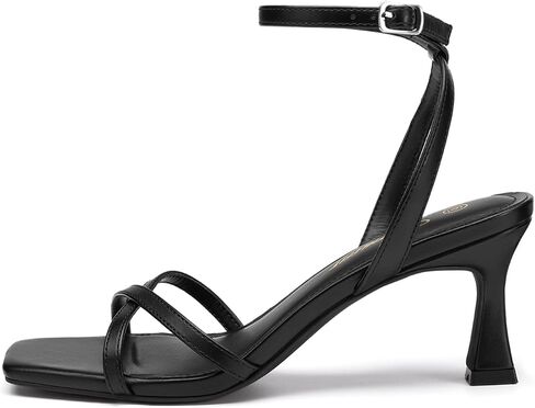 Athlefit Black Kitten Heels for Women Open Toe Strappy Dress High Heels 10 | 2.75-inch Kitten Heels, PU Upper, Adjustable Ankle Strap, Dressy Heeled Sandals for Work, Dinner, Business, Wedding Guest in Kuwait