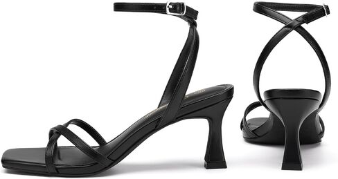 Athlefit Black Kitten Heels for Women Open Toe Strappy Dress High Heels 10 | 2.75-inch Kitten Heels, PU Upper, Adjustable Ankle Strap, Dressy Heeled Sandals for Work, Dinner, Business, Wedding Guest in Kuwait