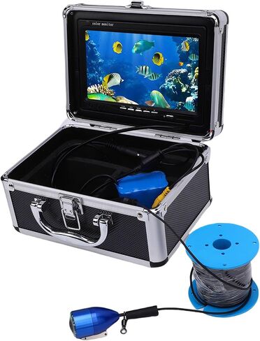 Underwater Fishing Camera, Portable Fish Finder with 30m Cable, 7 Inch Display, 8 LED Lights, 195° Wide Angle, 4500mAh Battery, Ideal for Ice Lake Boat Kayak (US Plug) in Saudi Arabia