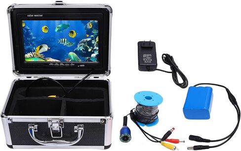 Underwater Fishing Camera, Portable Fish Finder with 30m Cable, 7 Inch Display, 8 LED Lights, 195° Wide Angle, 4500mAh Battery, Ideal for Ice Lake Boat Kayak (US Plug) in Kuwait