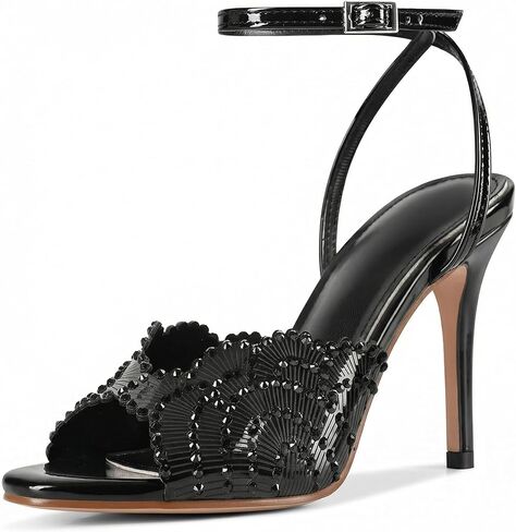 UJPFEO Rhinestone High Heel Sandals for Women Round Open Toe High Heels Stilettos Strap Ankle Sparkly Heels Dressy Weddings Prom Sexy Sandals Shoes in Kuwait