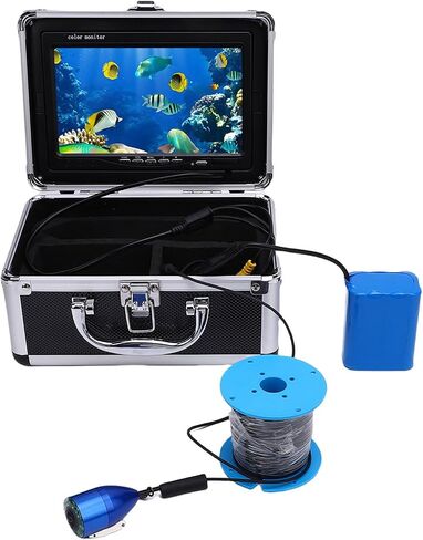 Underwater Fishing Camera, Portable Fish Finder with 30m Cable, 7 Inch Display, 8 LED Lights, 195° Wide Angle, 4500mAh Battery, Ideal for Ice Lake Boat Kayak (US Plug) in Kuwait
