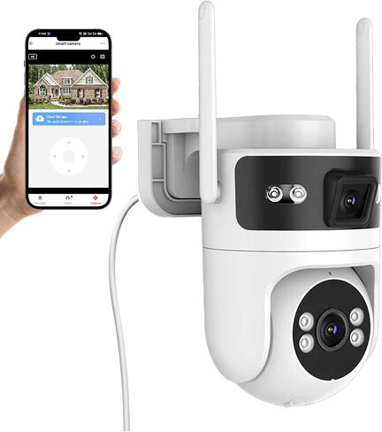 8MP Dual Lens WiFi Security Camera Outdoor, AOV 24/7 Recording Camera | PTZ Outdoor Plug-in Surveillance Camera for Home Security with Auto Tracking, APP Alarm, Night Vision, 5G/2.4G WiFi, IP65 in Kuwait