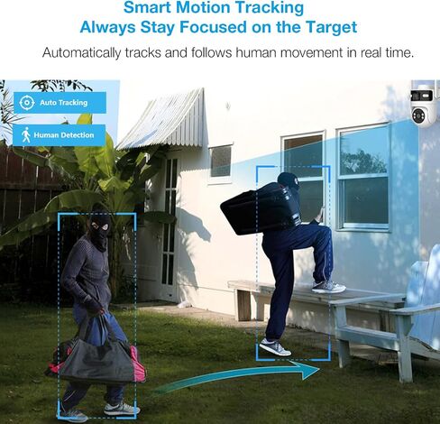 8MP Dual Lens WiFi Security Camera Outdoor, AOV 24/7 Recording Camera | PTZ Outdoor Plug-in Surveillance Camera for Home Security with Auto Tracking, APP Alarm, Night Vision, 5G/2.4G WiFi, IP65 in Kuwait