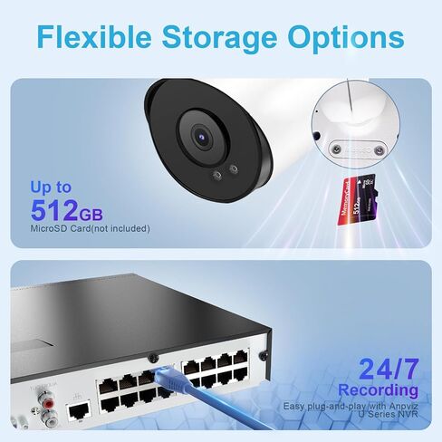 Anpviz 4K POE Camera Outdoor, 8MP Bullet POE IP Camera Outdoor | 100ft Smart Color Night Vision, Human/Vehicle Detection, 2.8mm Lens, Built-in Mic, Up to 512GB MicroSD Slot (U Series) in Kuwait