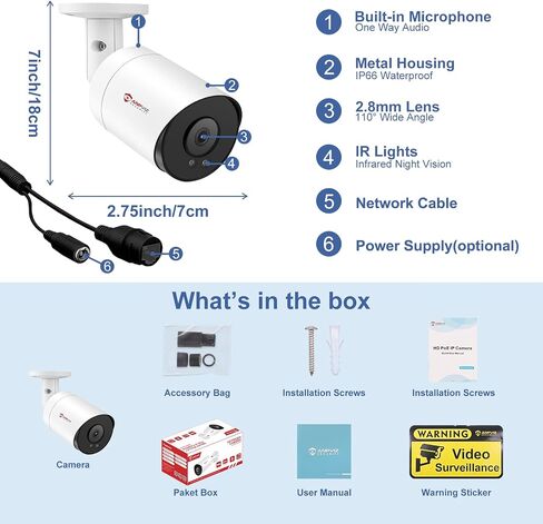 Anpviz 4K POE Camera Outdoor, 8MP Bullet POE IP Camera Outdoor | 100ft Smart Color Night Vision, Human/Vehicle Detection, 2.8mm Lens, Built-in Mic, Up to 512GB MicroSD Slot (U Series) in Kuwait