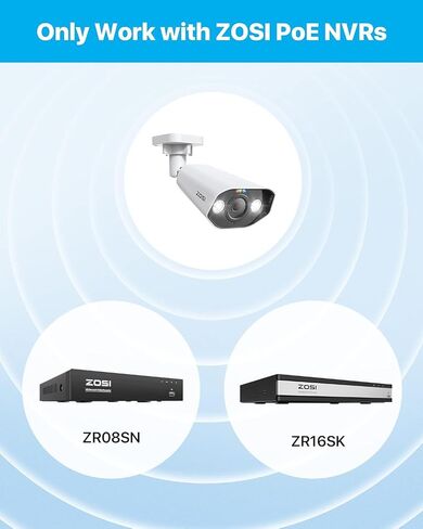 ZOSI 5MP PoE Add-on Camera, Face Person Vehicle Detection, 2 Way Audio, Starlight Night Vision, Sound&Light Siren, 3K Weatherproof Outdoor Indoor Home Bullet IP Cam, Only Compatible with ZOSI POE NVR in Kuwait