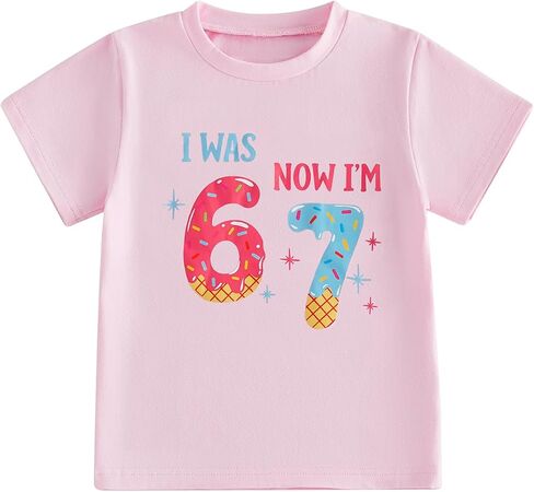 PUHHAPIEY I was 6 Now I'm 7 Year Old Boys Girls Birthday Shirt 7th Birthday T-Shirt Funny 6 7 Tee in Kuwait