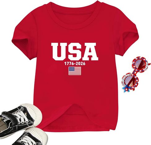 Kids 4th of July Shirt American Flag USA T Shirt Boys Girls Patriotic Tee Tops Anniversary 250th Outfits in Kuwait
