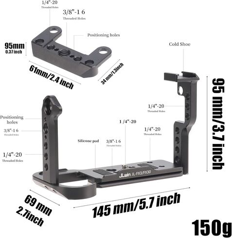 Hersmay FX30 Camera Cage with NATO Rail Top Plate for Sony FX3 FX30 ILME-FX30 Camera Accessories 1/4" 3/8" Hole Arca Swiss in Kuwait
