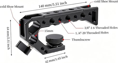 Lightweight Top Handle 3/8"-16 Mount with Arri Locating Pins,Built-in 3/8“-16 and 1/4"-20 Threaded Holes and Cold Shoe for Accessory Expansion in Kuwait