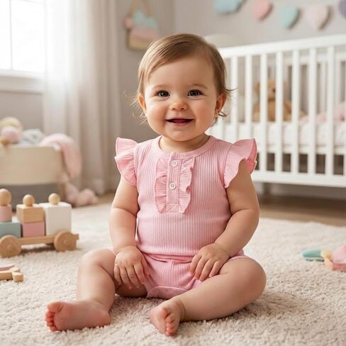 Newborn Baby Girls Clothes Infant Girl Romper Outfit 6-9 Month | Short Sleeve Baby Girl Summer Clothes Set,Newborn Girl Outfit,Soft,Breathable,Snap,Summer,Easter,Toddler Rompers,3 Pack in Kuwait