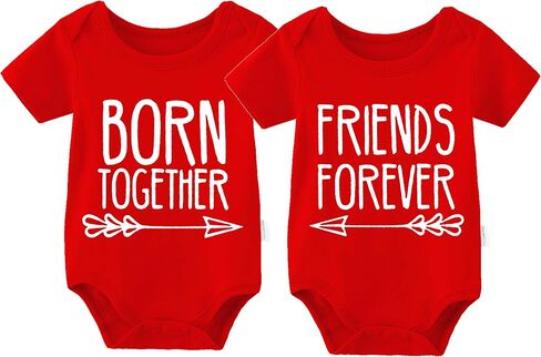 YSCULBUTOL 2-Pack Baby Twins Bodysuits Born Together Friends Forever Infant Clothes Funny Twin Unisex Romper Outfits in Kuwait