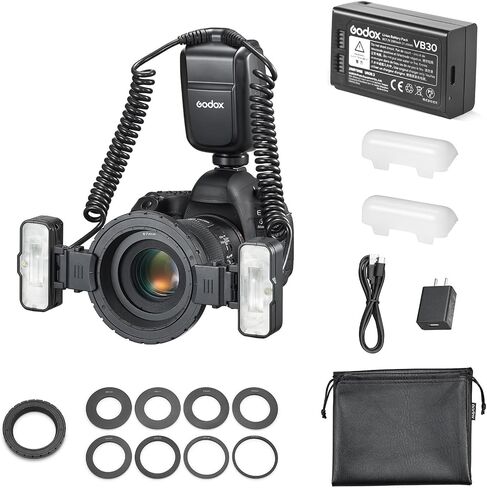 Godox MF-T76 N Macro Twin Flash for Nikon, 76Ws TTL Macro Dual Power Flash | 1.2s Recycle Time, HSS, 10 Modeling Lights, 8 Adapter Rings for Shooting Food, Products, Insects, Plants, Jewelry Photography in Kuwait