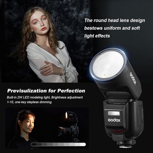 Godox V1Pro-S U V1ProS U Shot Flash for Sony TTL Round Head Camera Speedlite 76Ws 2.4G X Wireless HSS 1/8000s 2980mAh Lithium Battery LED Modeling Lamp Detachable Sub Flash SU-1(USA Version) in Kuwait