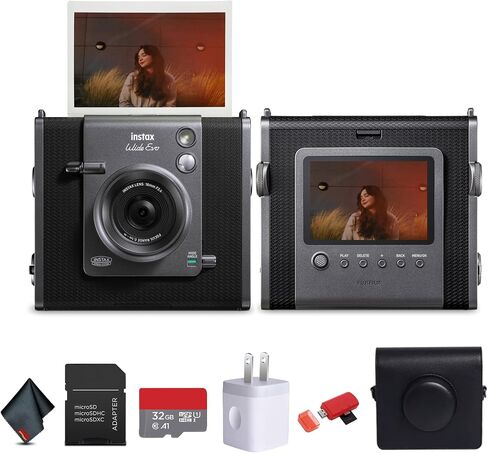 FUJIFILM INSTAX Wide Evo Hybrid Instant Camera Bundle | For Parties, Events & Instant Photos | Includes 32GB Memory Card, Camera Case, Cleaning Cloth (16840957) in Kuwait