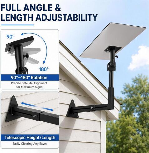 Starlink Mount for Starlink Standard 4/4X/Gen 3 | 90-180° Angle Signal Optimization, Hidden Cable Routing, Wall/Roof Starlink Mounting Kit with Telescopic Arm in Kuwait