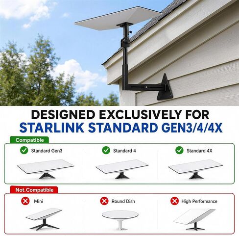Starlink Mount for Starlink Standard 4/4X/Gen 3 | 90-180° Angle Signal Optimization, Hidden Cable Routing, Wall/Roof Starlink Mounting Kit with Telescopic Arm in Kuwait